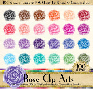 100 Rose Clipart, Flower Clipart, Love Clipart, Valentine Clipart, 100 PNG Clipart, Planner Clipart, Rainbow Clip Arts
