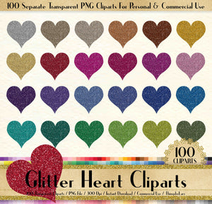 100 Glitter Heart Clipart, Heart Clipart, Glitter Clipart, Love Clipart, 100 PNG Clipart, Planner Clipart, Valentine Clip Arts