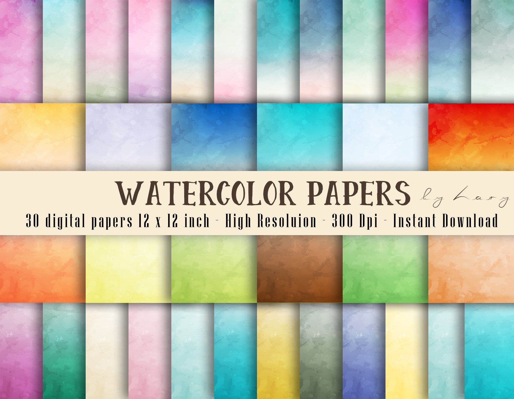 30 Ombre Watercolor Digital Papers in 12 x 12 inch 300 Dpi Instant Download, Scrapbook Papers, Colorful Papers, Commercial Use