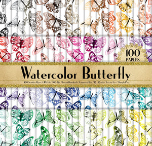100 Seamless Watercolor Butterfly Papers in 12&quot; x 12&quot;, 300 Dpi Planner Paper, Commercial Use, Scrapbook Paper, 100 Butterfly Papers