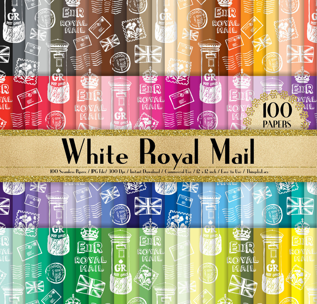 100 Seamless White Royal Mail Papers in 12&quot; x 12&quot;, 300 Dpi Planner Paper, Scrapbook Paper,Rainbow Paper, Royal Papers, Mail Digital Paper