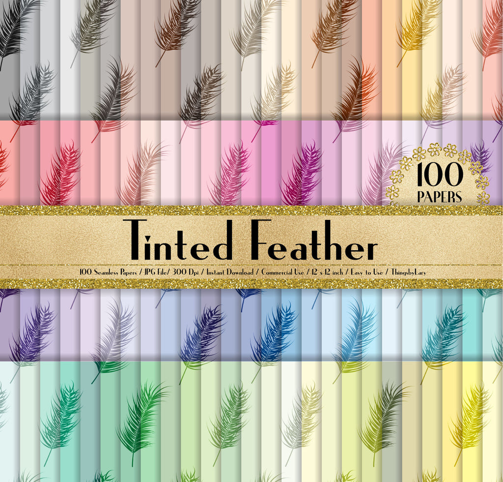 100 Seamless Tinted Feather Papers in 12&quot; x 12&quot;, 300 Dpi Planner Paper, Scrapbook Paper,Rainbow Paper, Feather Papers, Vintage Digital Paper