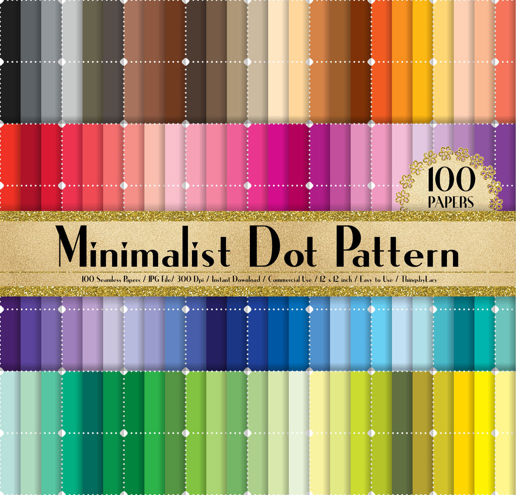 100 Seamless White Minimalist Dot Papers in 12&quot; x 12&quot;, 300 Dpi Planner Paper, 100 Digital Paper,Rainbow Paper, Dot Papers, Minimalist Paper