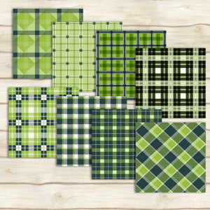 24 Green Plaid Pattern Digital Papers in 12 x 12 inch 300 Dpi Instant Download, Scrapbook Papers, Tartan, Gingham, Check, Commercial Use