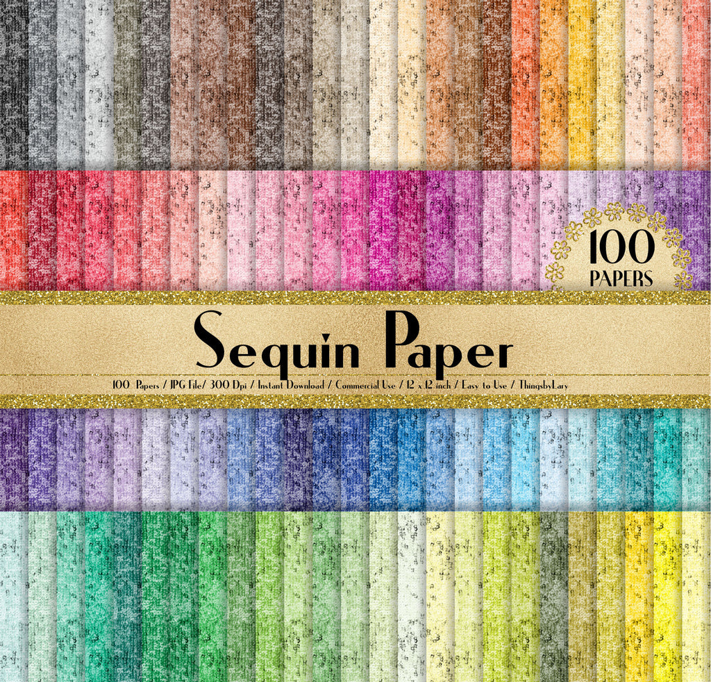 100 Sequin Papers in 12&quot; x 12&quot;, 300 Dpi Planner Paper, Commercial Use, Scrapbook Paper, Rainbow Paper, 100 Sequin Papers