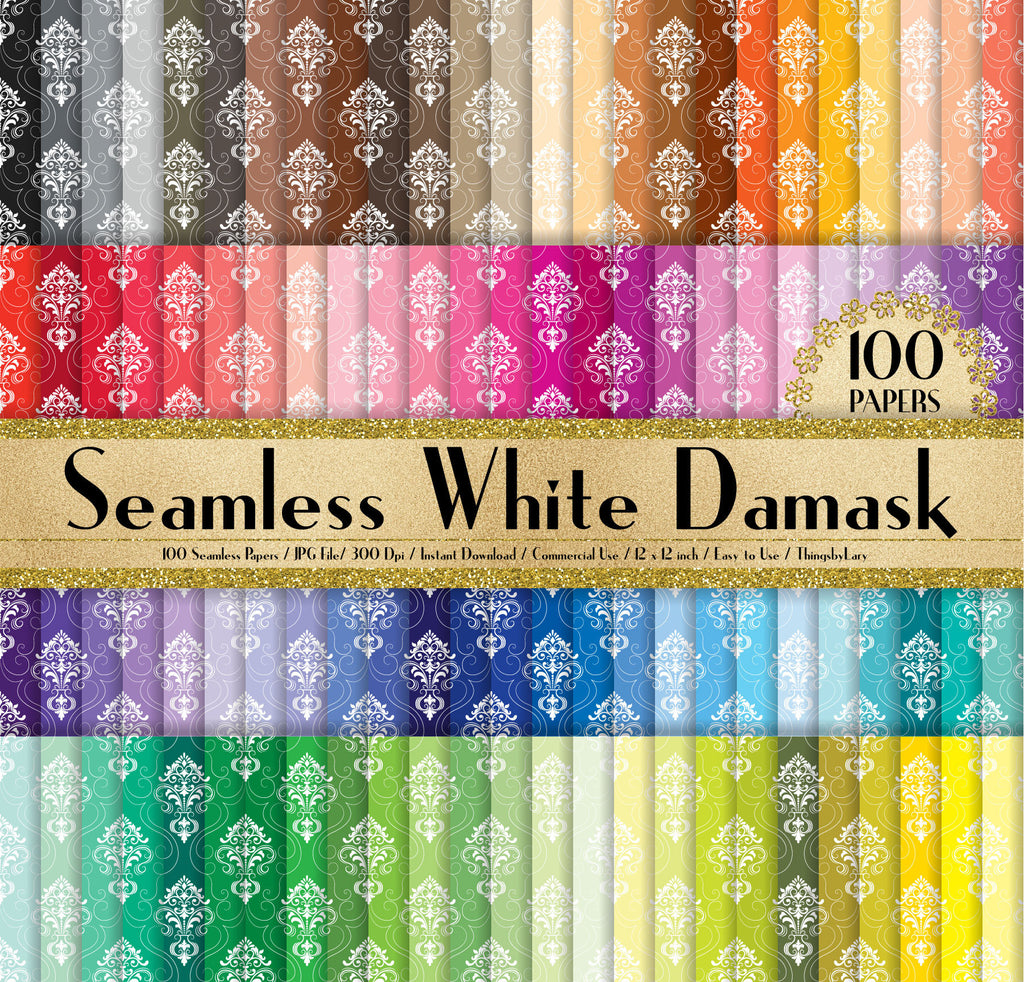 100 Seamless Damask Papers 12 inch 300 Dpi Commercial Use Instant Download, Ornament Damask, Scrapbooking Vintage Kit, Seamless Pattern