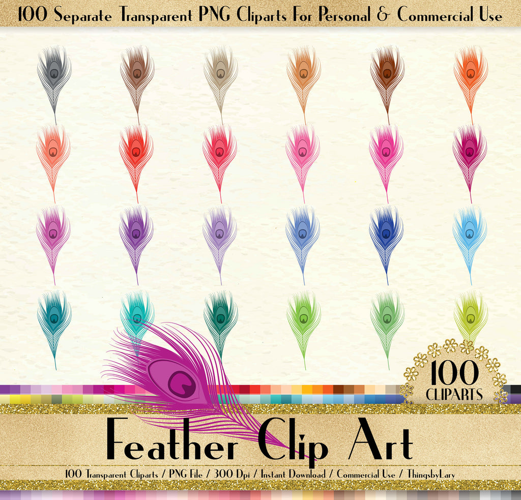 100 Feather Clipart, Valentine Clipart, 100 PNG Clipart, Planner Clipart, 100 Feather Clip Art, Wedding Clip art