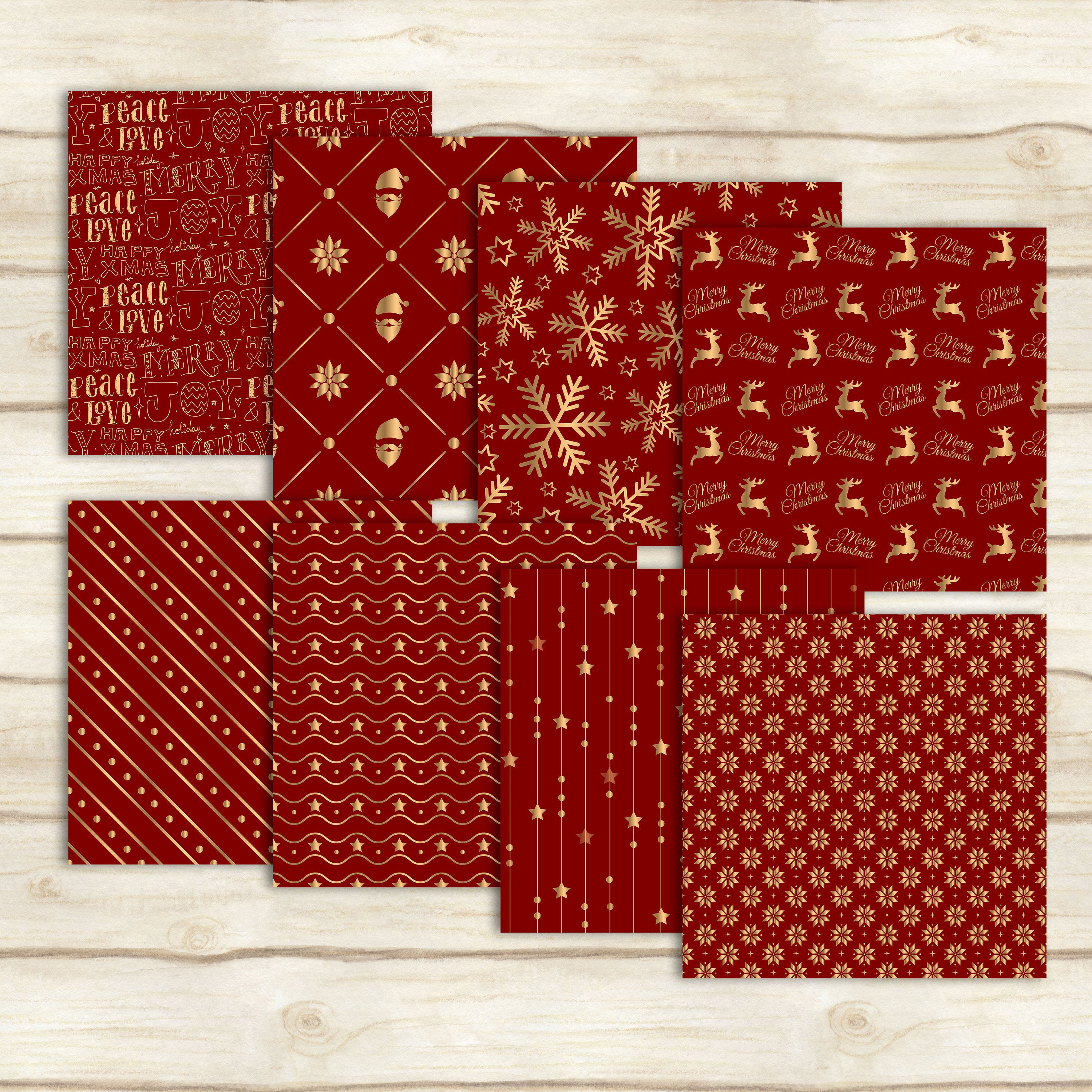 24 Red & Gold Christmas Digital Papers 12 x 12 inch 300 Dpi Instant Download, Scrapbook Papers, Christmas Papers, Commercial Use