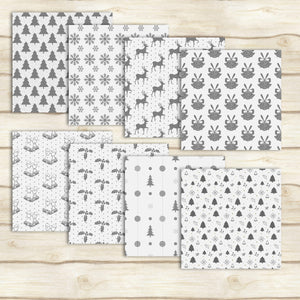 24 White and Gray Christmas Digital Papers 12 x 12 inch 300 Dpi Instant Download, Scrapbook Papers, Christmas Papers, Commercial Use