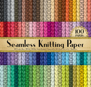 100 Seamless Knitting Papers in 12&quot; x 12&quot;, 300 Dpi Planner Paper, Scrapbook Paper, Rainbow Paper, 100 Knitted Papers, 100 Sweater Paper