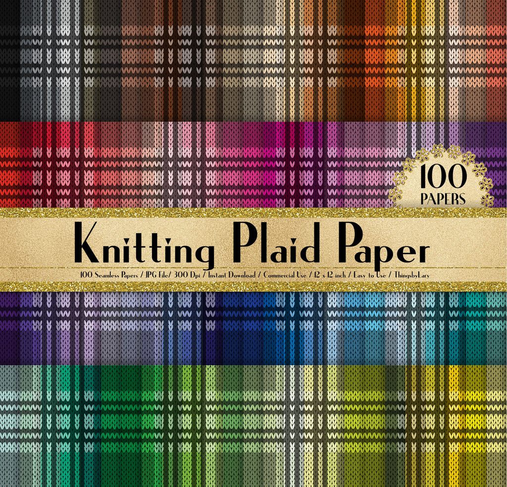 100 Seamless Knitting Plaid Papers, 300 Dpi Planner Paper, Scrapbook Paper, Rainbow Paper, 100 Knitted Papers, Knitting Tartan Paper