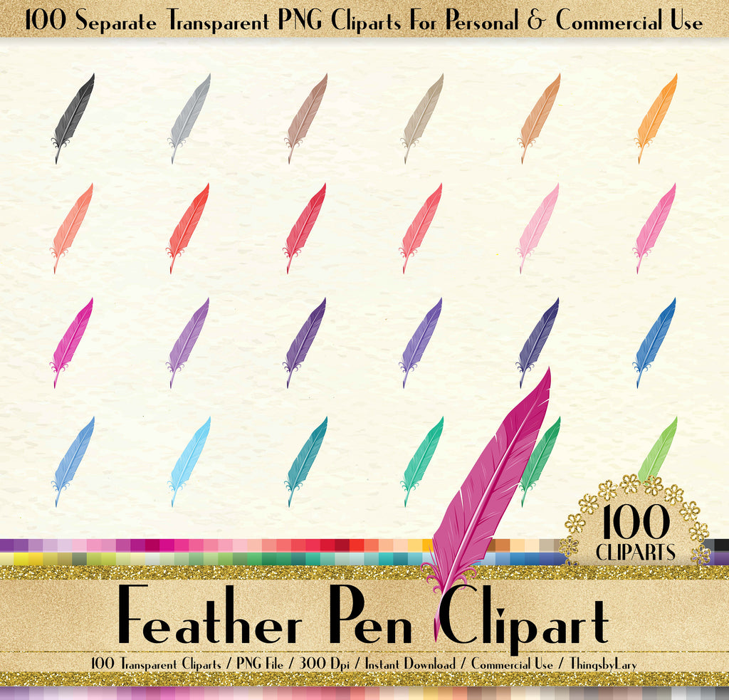 100 Feather Pen Clipart, Vintage Pen Clipart, 100 PNG Clipart, Planner Clipart, Instant Download Clipart, 100 Vintage Clipart,European Decor