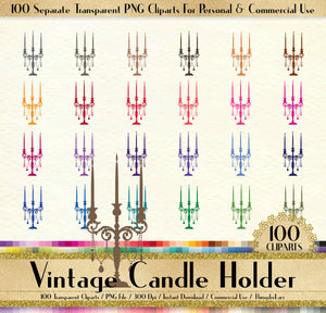 100 Vintage Candle Holder Clipart, Vintage Candle Clipart, 100 PNG Clipart, Planner Clipart, Instant Download Clipart, 100 European Clipart