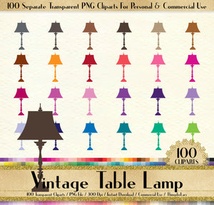 100 Vintage Table Lamp Clipart, Vintage Decoration Clipart, 100 PNG Clipart, Planner Clipart, Instant Download Clipart, 100 Lamp Clipart