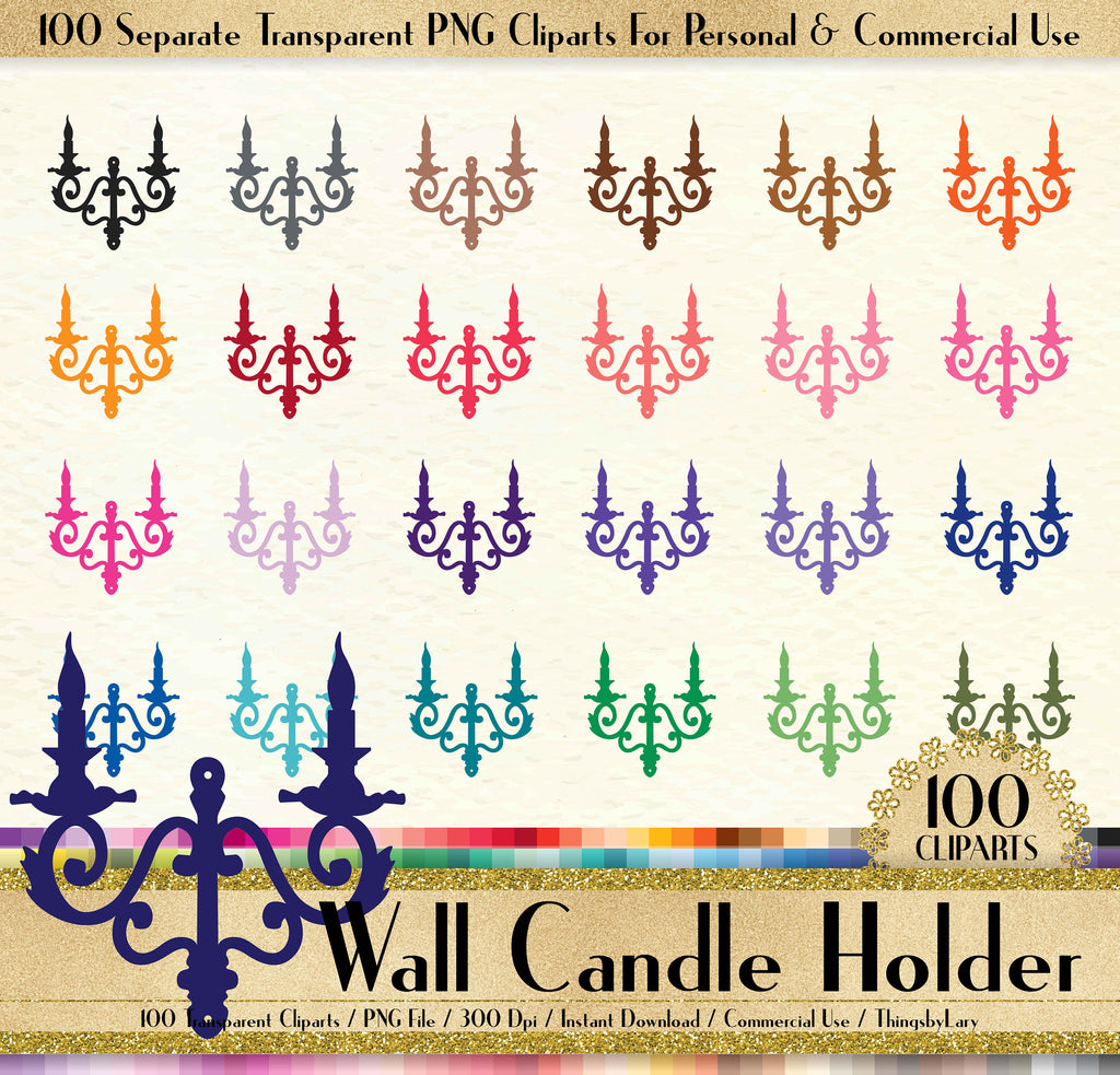 100 Vintage Wall Candle Holder Clipart, 100 Candle Clipart, 100 PNG Clipart, Planner Clipart, Instant Download Clipart, Wall Candle Clipart