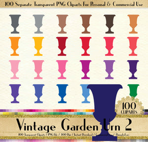 100 Vintage Garden Urn Clipart, Vintage Vase Clipart, 100 PNG Clipart, Planner Clipart, Instant Download Clipart