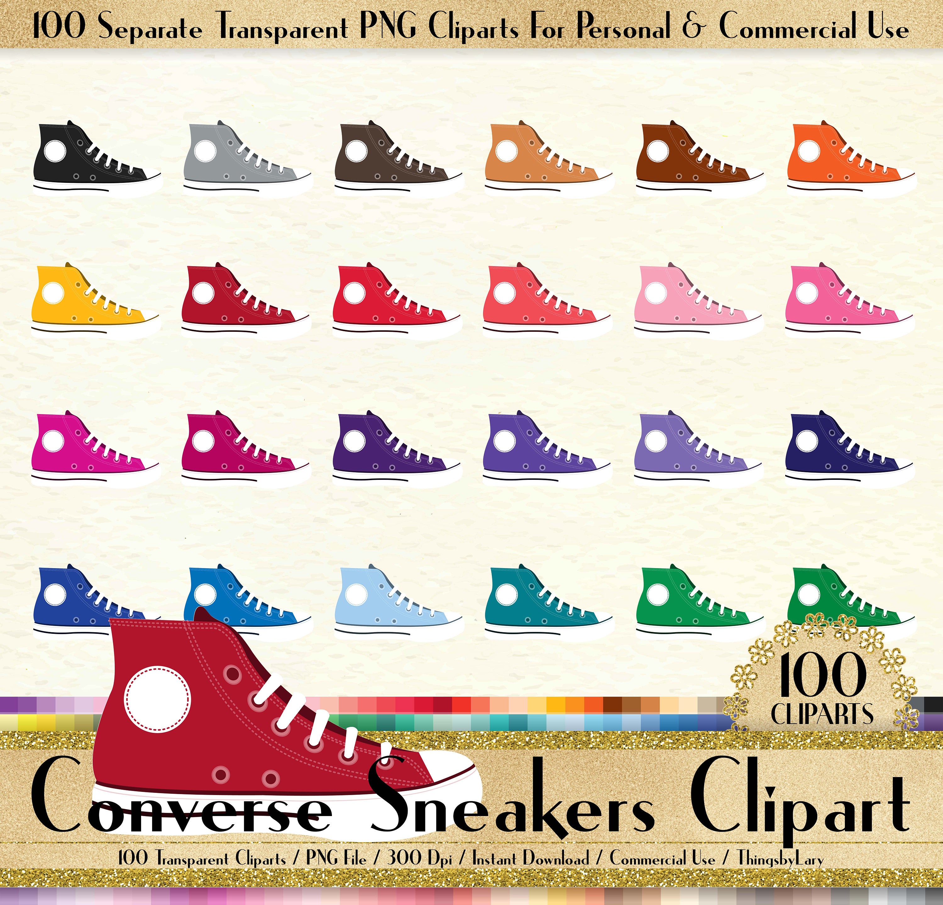 100 Chuck AllStar Sneakers Clipart, Converse Sneakers Clipart, 100 PNG Clipart, Planner Clipart, Fashion Shoes Clipart, Sneakers Clipart