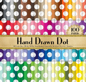 100 Seamless White Hand Drawn Polka Dot Papers in 12&quot; x 12&quot;, 300 Dpi Planner Paper, Commercial Use, Scrapbook Papers, Rainbow Paper