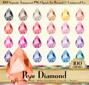 100 Pear Diamond Clipart, Diamond Clipart, Pear Clipart, Valentine Clipart, 100 PNG Clipart, Planner Clipart, Wedding Clip Arts.