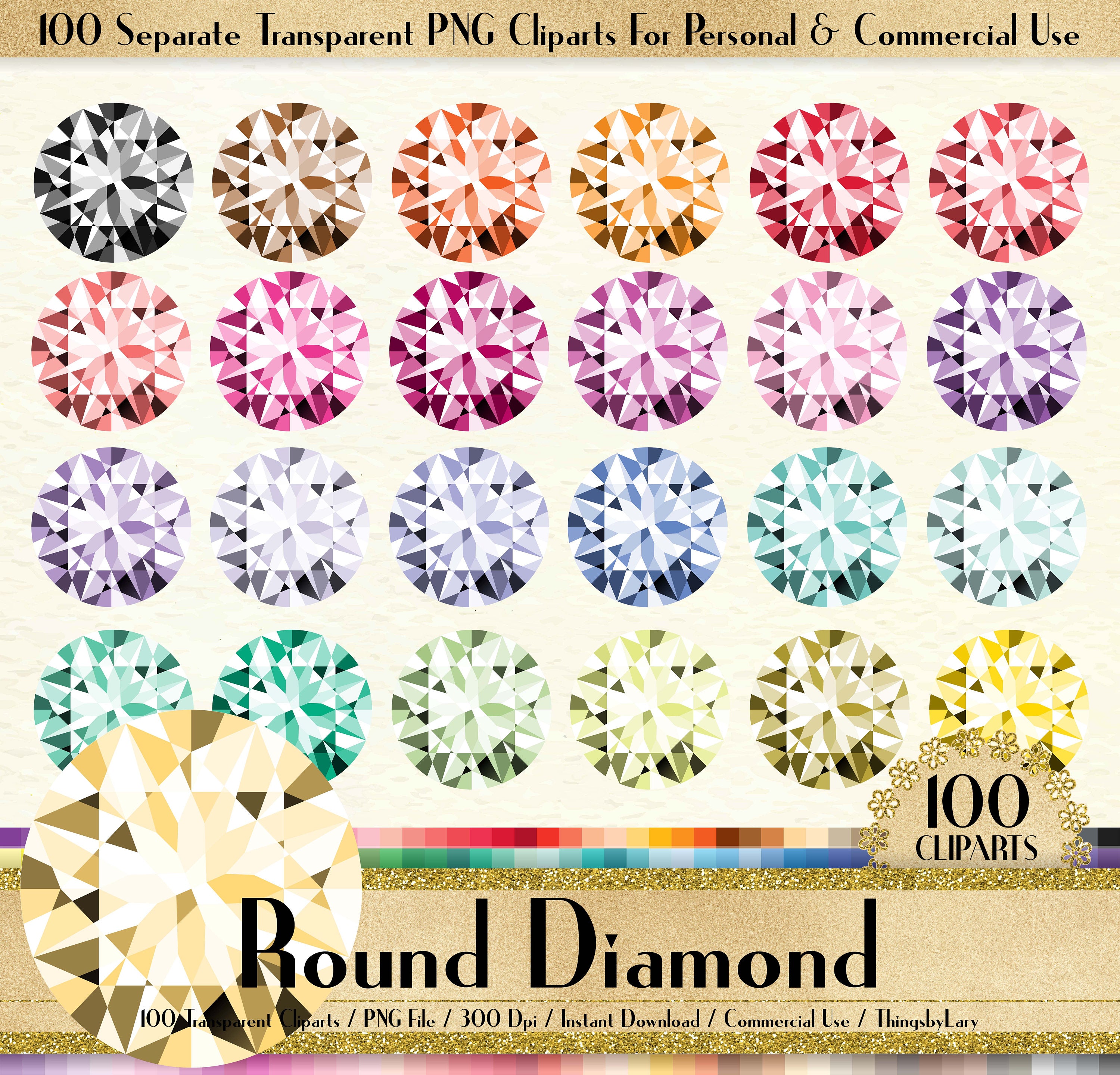 100 Round Diamond Clipart, Diamond Clipart, Round Shape Clipart, Valentine Clipart, 100 PNG Clipart, Planner Clipart, Wedding Clip Arts