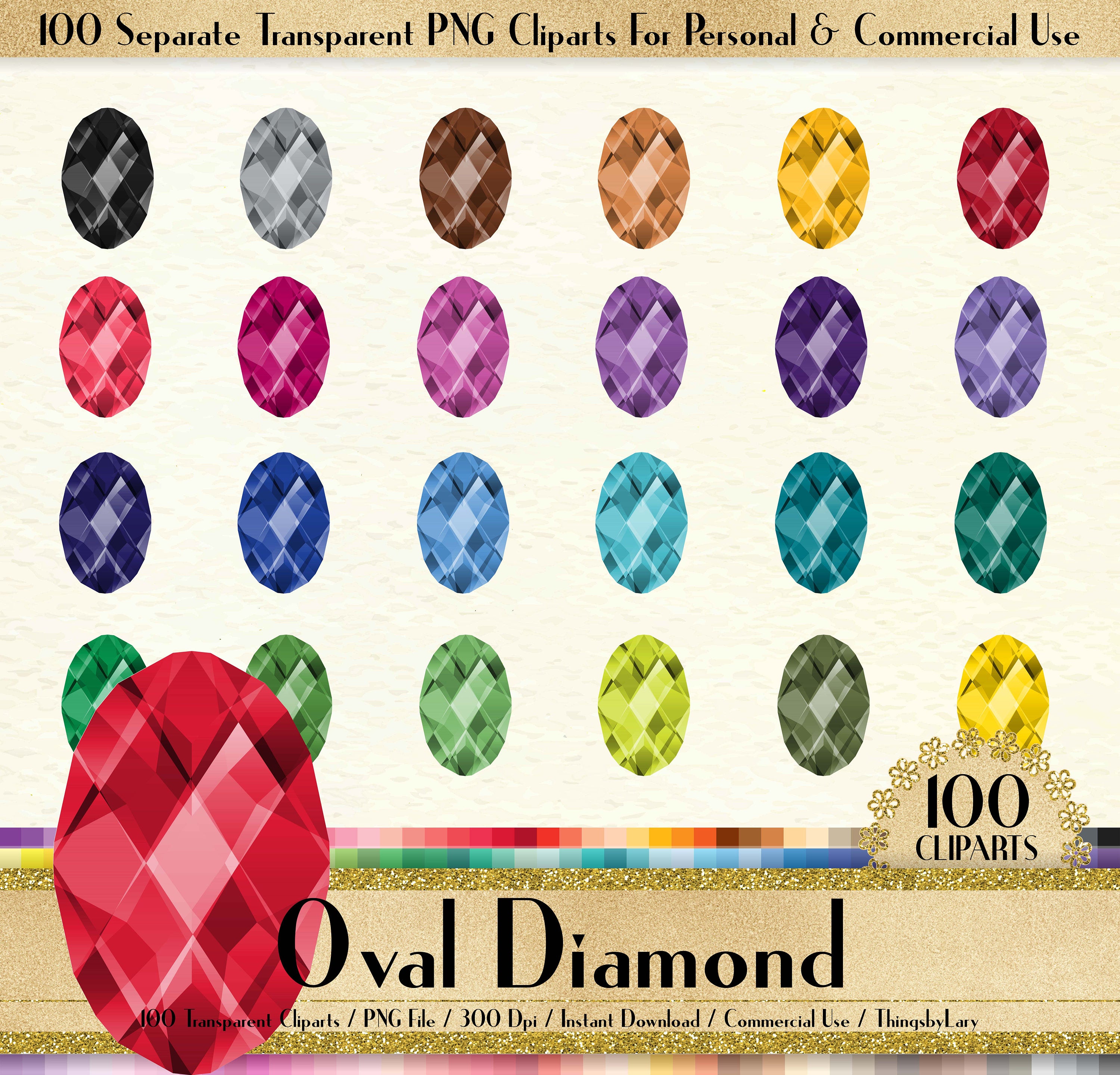 100 Oval Diamond Clipart, Diamond Clipart, Oval Shape Clipart, Valentine Clipart, 100 PNG Clipart, Planner Clipart, Wedding Clip Arts