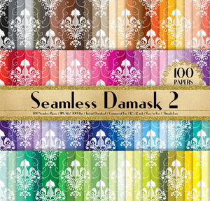 100 Seamless Damask Papers in 12&quot; x 12&quot;, 300 Dpi Planner Paper, Commercial Use, Scrapbook Paper, Rainbow Paper, Vintage Damask Paper