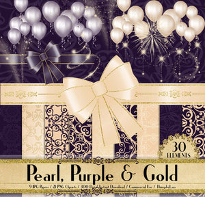 Luxury Pearl,Purple,Gold Glitter Kit 30,Balloon,Bow,Sparkle Light,PNG Clipart,Luxury Clip Arts,Luxury,scrapbook kits for commercial use