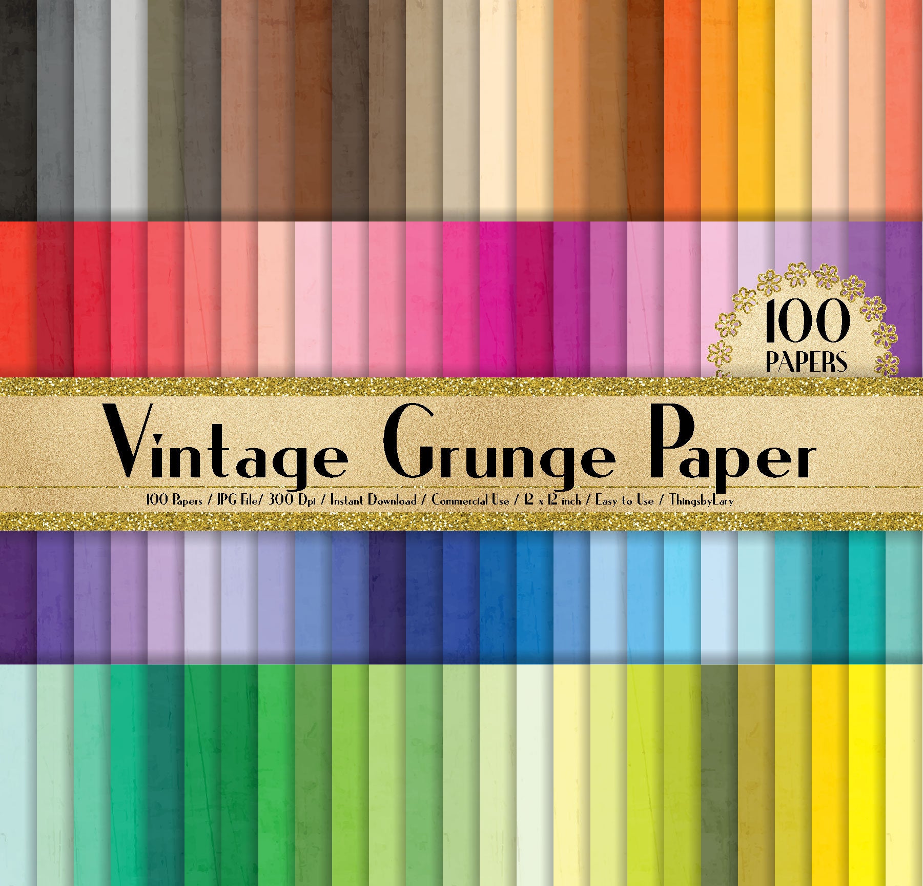 100 Vintage Grunge Texture Papers in 12 inch, 300 Dpi Planner Paper, Commercial Use, Scrapbook Paper,Rainbow Paper, 100 Vintage Papers
