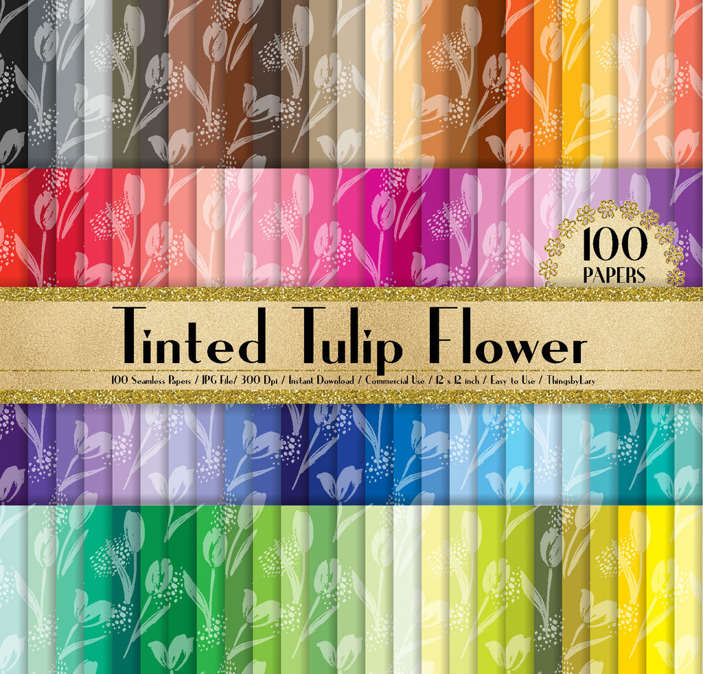 100 Seamless Tinted Tulip Flower Papers in 12 inch, 300 Dpi Planner Paper, Commercial Use, Scrapbook Paper,Rainbow Paper, 100 Flower Papers