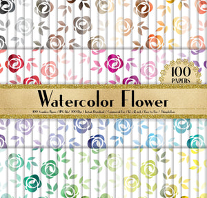 100 Watercolor Flower Papers 12 inch,300 Dpi Planner Paper,Commercial Use,Scrapbook Paper,Rainbow Paper,100 Floral Papers,Watercolor