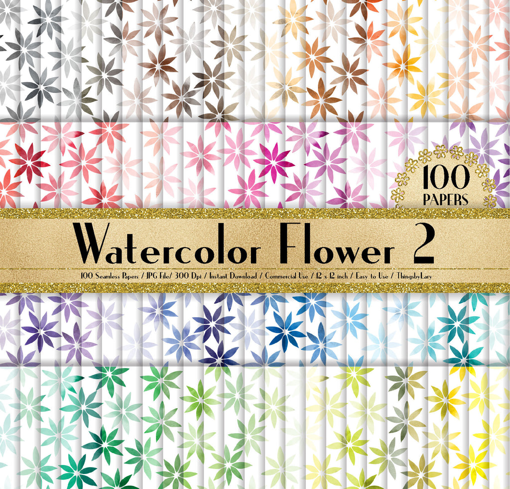 100 Watercolor Flower Papers 12 inch,300 Dpi Planner Paper,Commercial Use,Scrapbook Paper,Rainbow Paper,100 Floral Papers,Watercolor