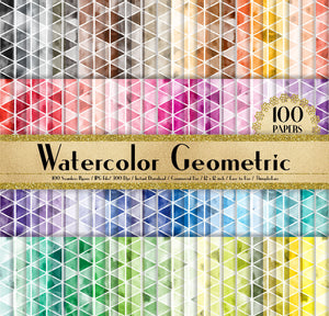 100 Watercolor Geometric Papers 12 inch,300 Dpi Planner Paper,Commercial Use,Scrapbook Paper,Rainbow Paper,100 Geometric Papers,Watercolor