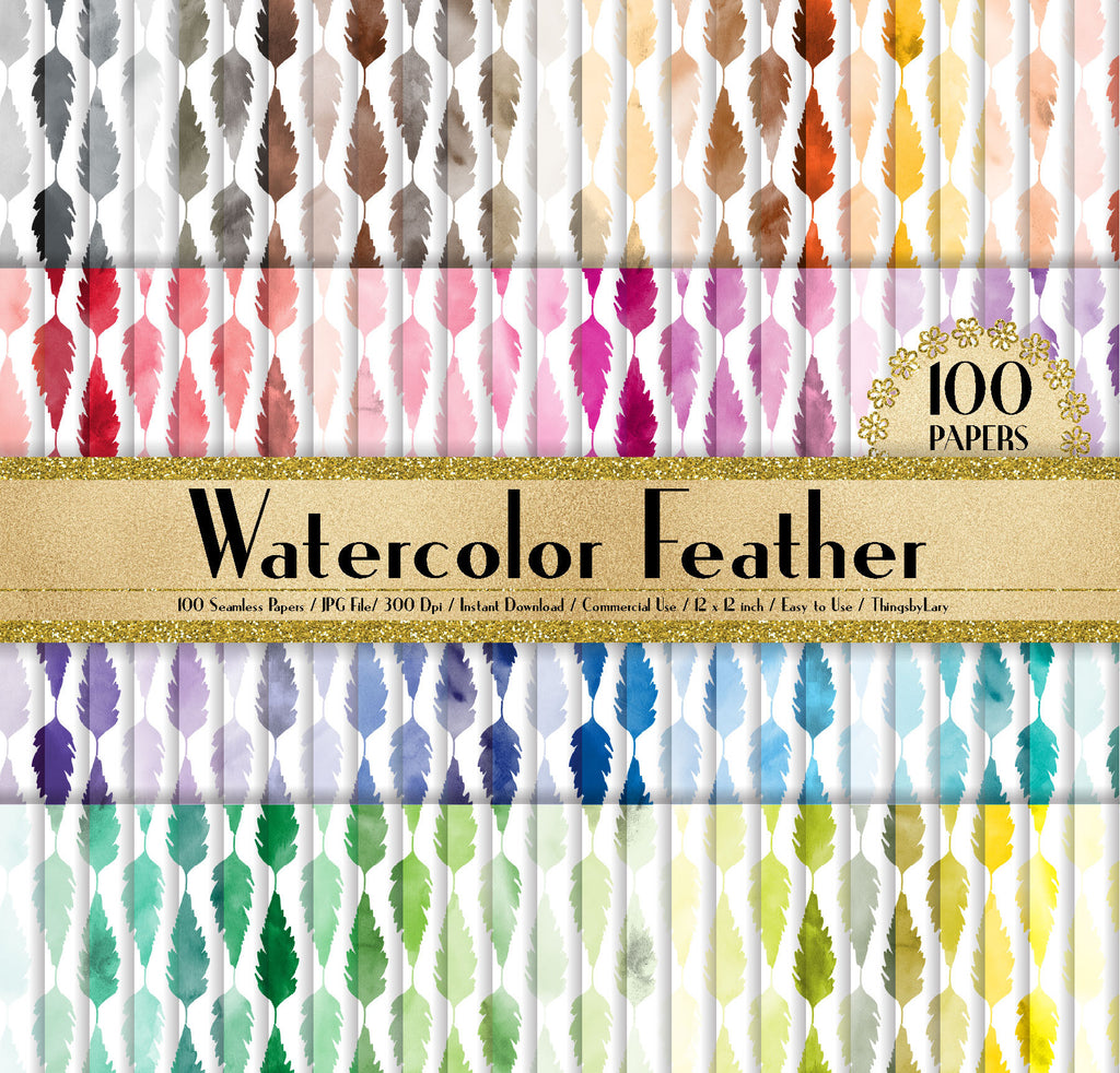 100 Watercolor Feather Papers 12 inch,300 Dpi Planner Paper,Commercial Use,Scrapbook Paper,Rainbow Paper,100 Boho Papers,Watercolor Wedding