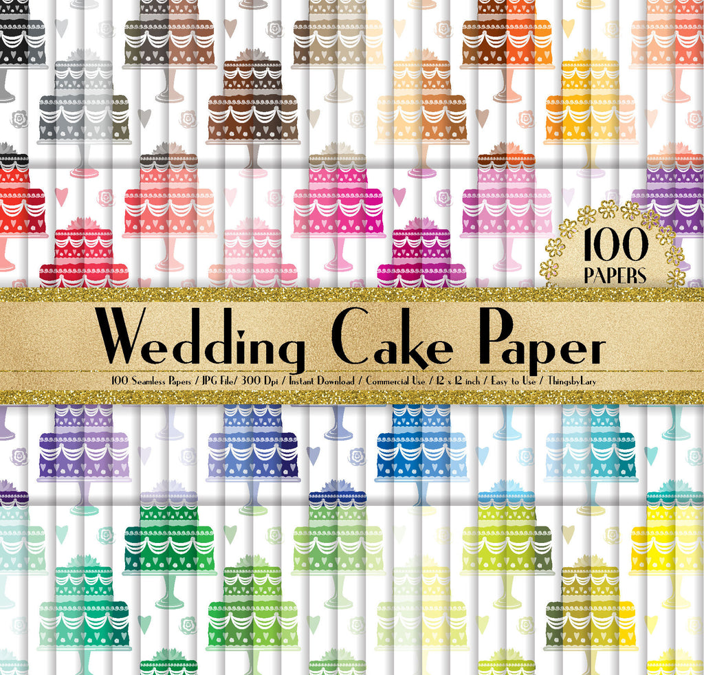 100 Seamless Wedding Cake Papers in 12&quot; x 12&quot;,300 Dpi Planner Paper,Commercial Use,Bridal Shower Papers,Rainbow Paper,Digital Wedding Paper