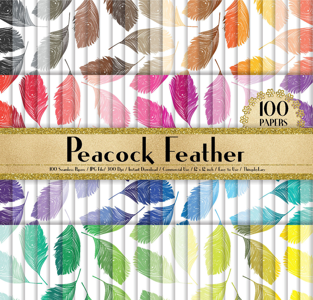 100 Seamless Peacock Feather Digital Papers,peacock digital paper,Instant download peacock paper,100 feather papers,digital peacock feather