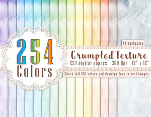 254 Rainbow Crumpled Texture Digital Papers in 12&quot; x 12&quot; 300 Dpi Instant Download, Scrapbook Papers, Over 100 Color Kit, Commercial Use