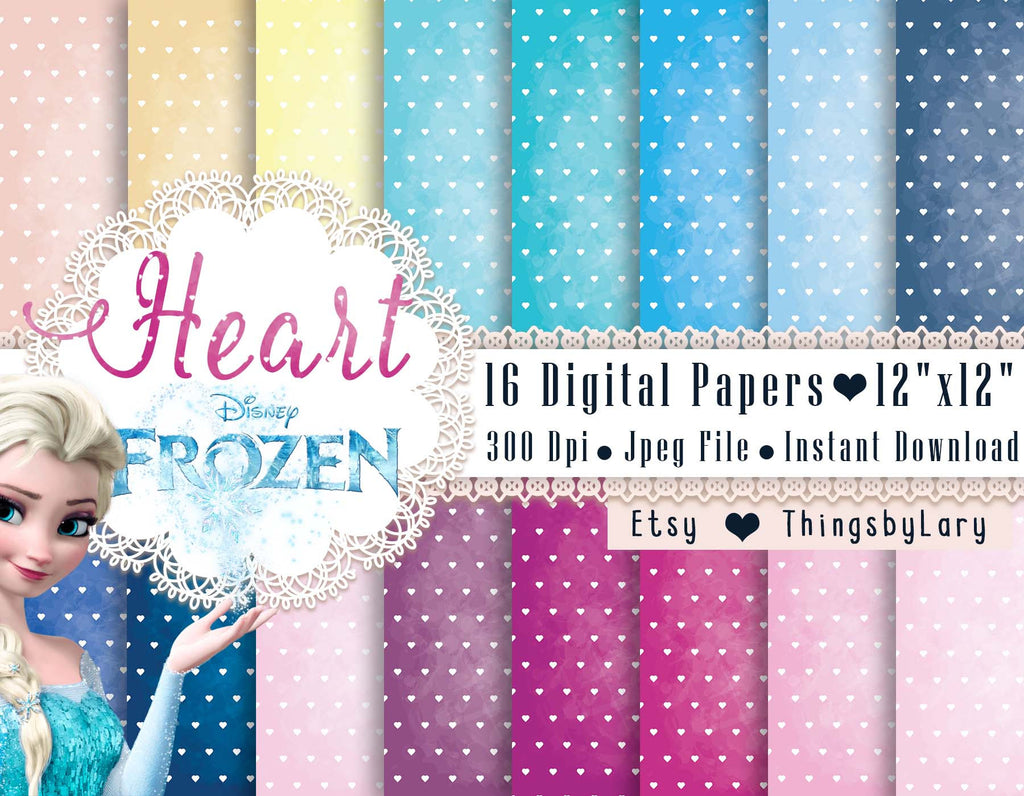 16 Princess Heart Papers in 12inch, 300 Dpi Instant Download, Scrapbook Papers, Princess Papers, Winter Papers, Commercial Use