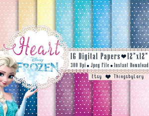 16 Princess Heart Papers in 12inch, 300 Dpi Instant Download, Scrapbook Papers, Princess Papers, Winter Papers, Commercial Use