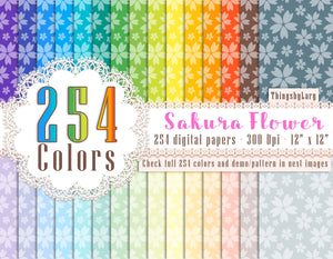 254 Rainbow Tinted Sakura Flower Papers in 12 x 12 inch 300 Dpi Instant Download, Commercial Use, Over 100 Color Kit