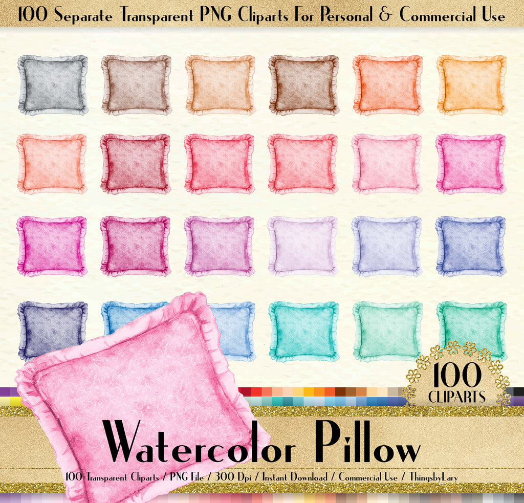 100 Watercolor Pillow Clipart,Watercolor Cushion Clipart,100 Watercolor Clipart,100 PNG Clipart,Planner Clipart,Home Clip Arts,Decor Clipart