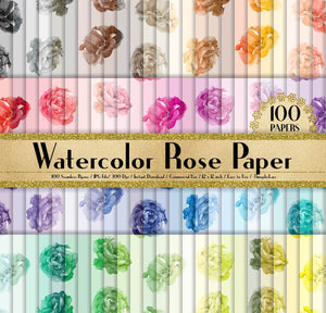 100 Seamless Watercolor Rose Papers 12 inch,300 Dpi Planner Paper,Commercial Use,Scrapbook Paper,Rainbow Paper,100 Papers,Watercolor Rose