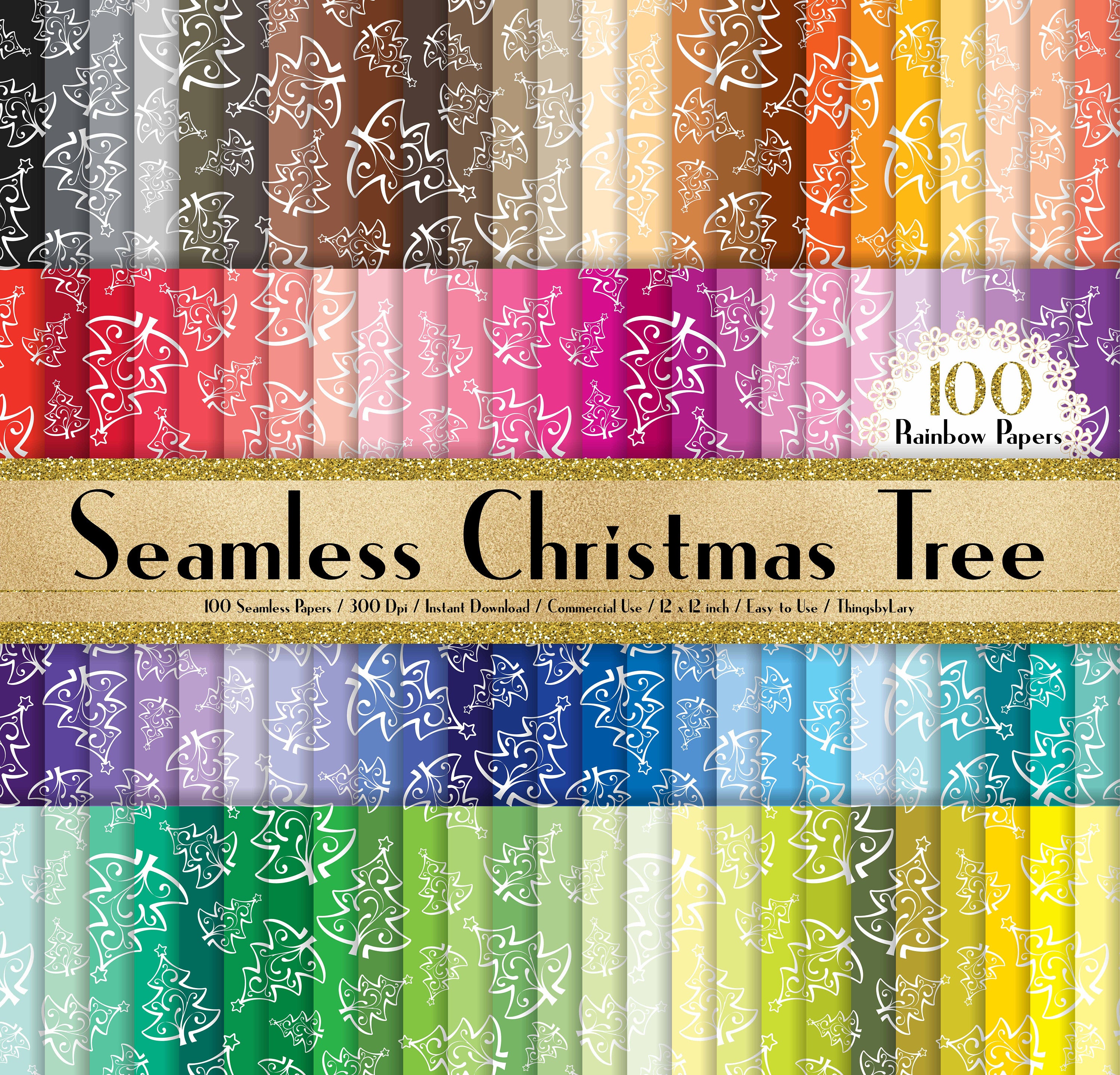 100 Seamless Christmas Tree Pattern Papers in 12&quot; x 12&quot;, 300 Dpi Planner Paper, Commercial Use, Scrapbook Papers, Rainbow Paper