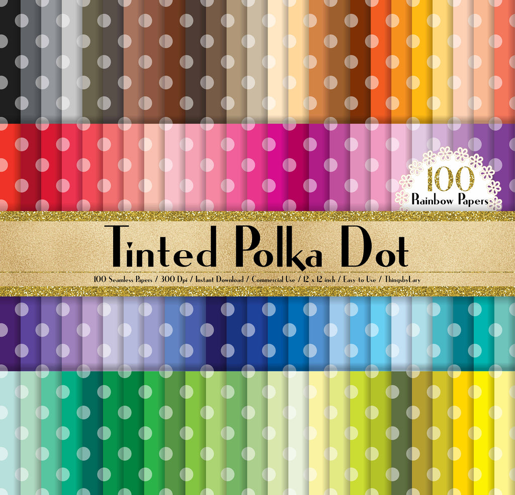 100 Seamless Tinted Polka Dot Papers in 12&quot; x 12&quot;, 300 Dpi Planner Paper, Commercial Use, Scrapbook Papers, Rainbow Paper