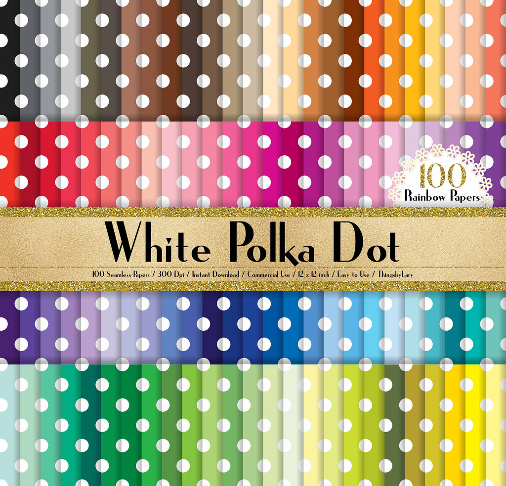 100 Seamless White Polka Dot Papers 12 inch 300 Dpi Commercial Use Instant Download, Scrapbooking Shabby Chic Kit, Seamless Dot Pattern