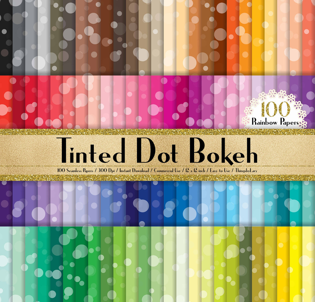 100 Seamless Tinted Dot Bokeh Background Papers in 12&quot; x 12&quot;, 300 Dpi Planner Paper, Commercial Use, Scrapbook Papers, Rainbow Paper