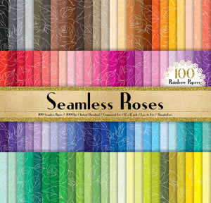 100 Seamless Roses Pattern Papers in 12&quot; x 12&quot;, 300 Dpi Planner Paper, Commercial Use, Scrapbook Paper, Rainbow Paper, 100 Rose Paper