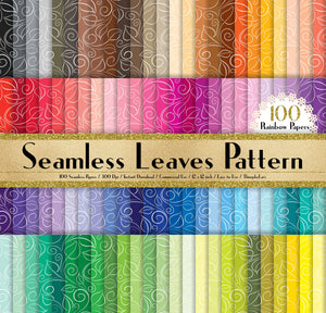 100 Seamless Leaves Pattern Papers in 12&quot; x 12&quot;, 300 Dpi Planner Paper, Commercial Use, Scrapbook Paper, Rainbow Paper, 100 Rose Paper