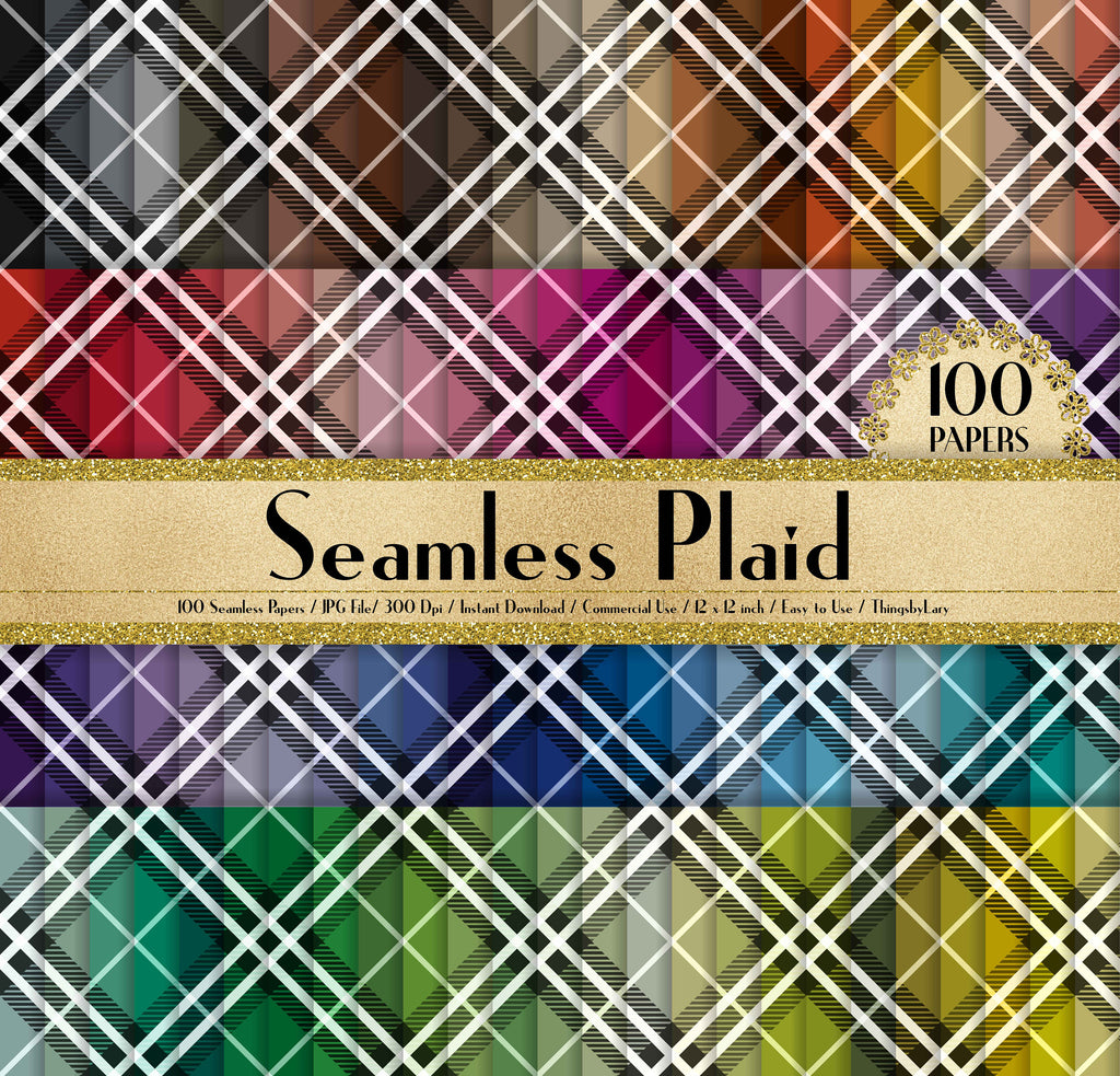 100 Seamless Plaid Pattern Papers 12 inch 300 Dpi Commercial Use Instant Download, Scrapbooking Plaid Kit, Seamless Plaid Pattern