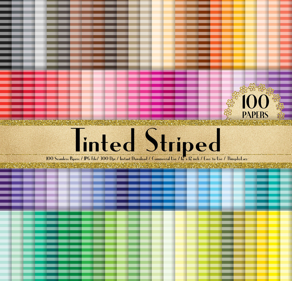 100 Seamless Tinted Striped Papers in 12&quot; x 12&quot;, 300 Dpi Planner Paper, Commercial Use, Scrapbook Paper,Rainbow Paper,100 Striped Papers