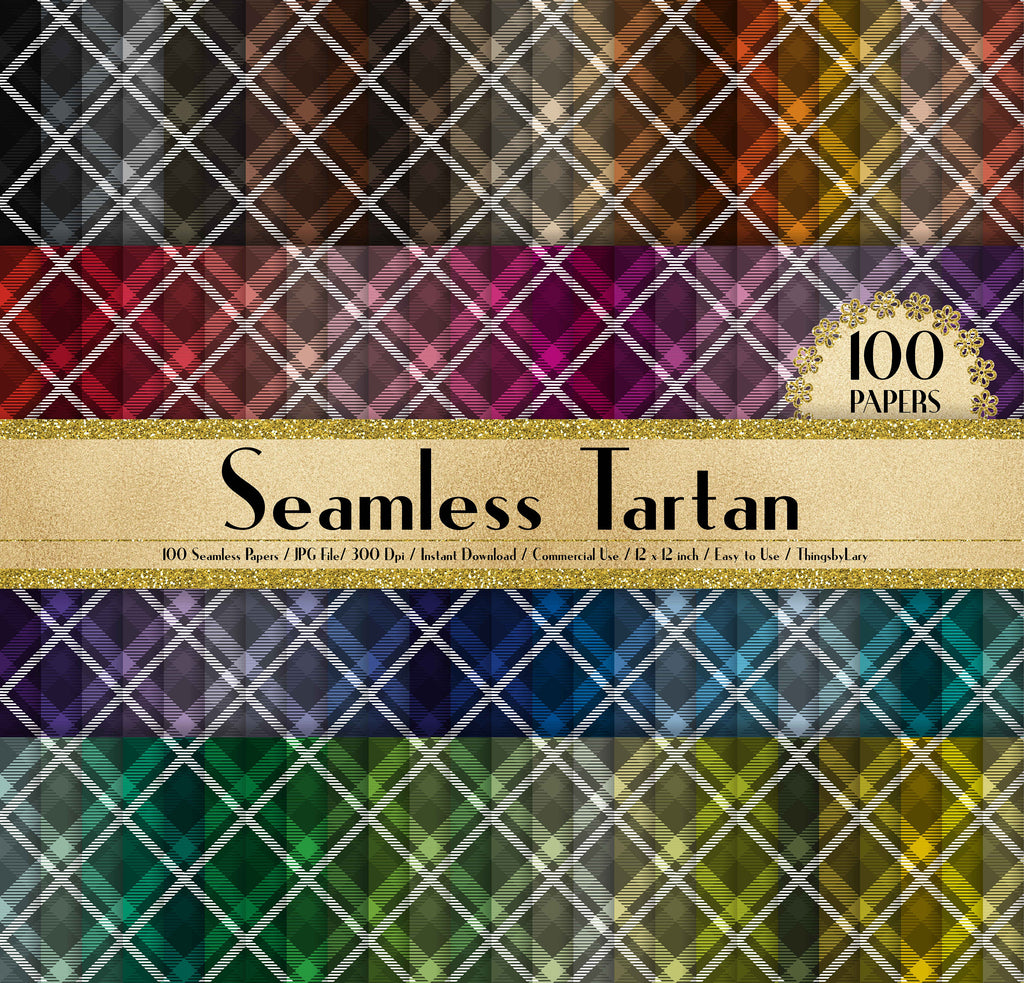 100 Seamless Tartan Papers in 12&quot; x 12&quot;, 300 Dpi Planner Paper, Scrapbook Paper,Rainbow Paper,100 Tartan Papers,100 Cloth Papers